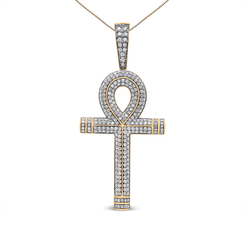 Pendentif Croix Ankh en Diamant Rond en Or Jaune 10K pour Hommes
