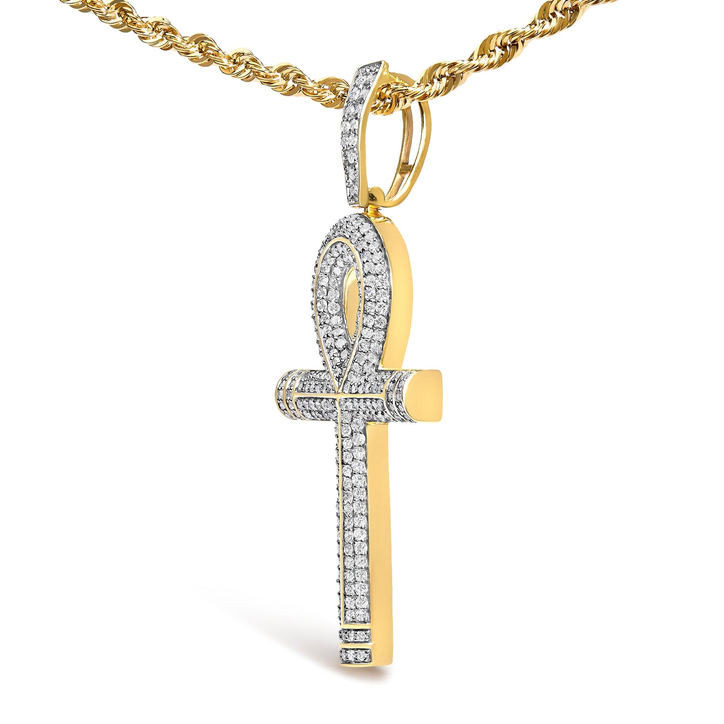 Pendentif Croix Ankh en Diamant Rond en Or Jaune 10K pour Hommes