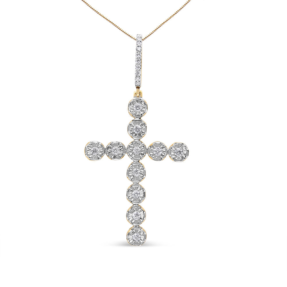 Collar de colgante de cruz con eslabones en círculo de diamante de oro amarillo de 10K para hombres