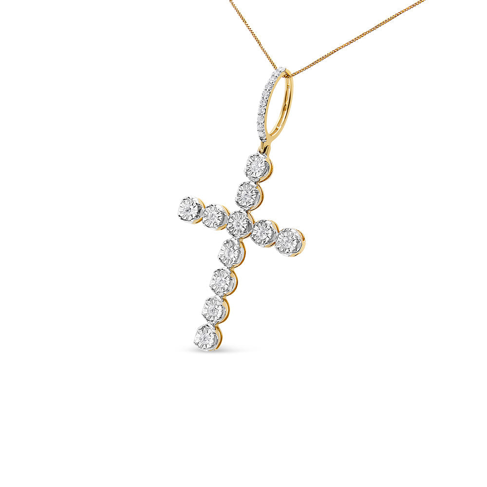 Collar de colgante de cruz con eslabones en círculo de diamante de oro amarillo de 10K para hombres