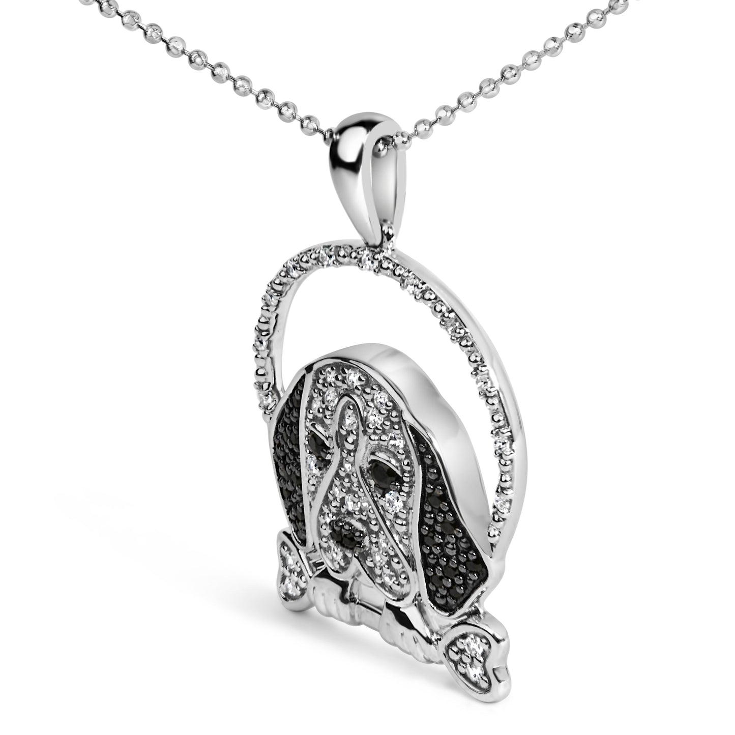 .925 Sterling Silver Beagle Dog and Bone Pendant Necklace