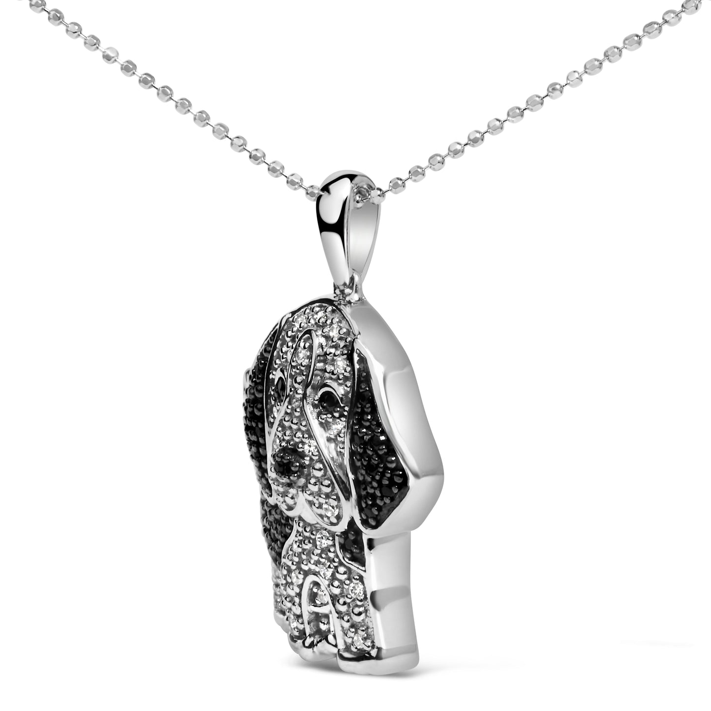 Collar de Colgante de Basset Hound de Plata Esterlina .925 con Diamantes