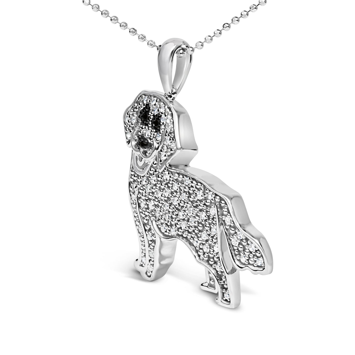 Collar de colgante de labrador retriever de plata esterlina .925 con diamantes