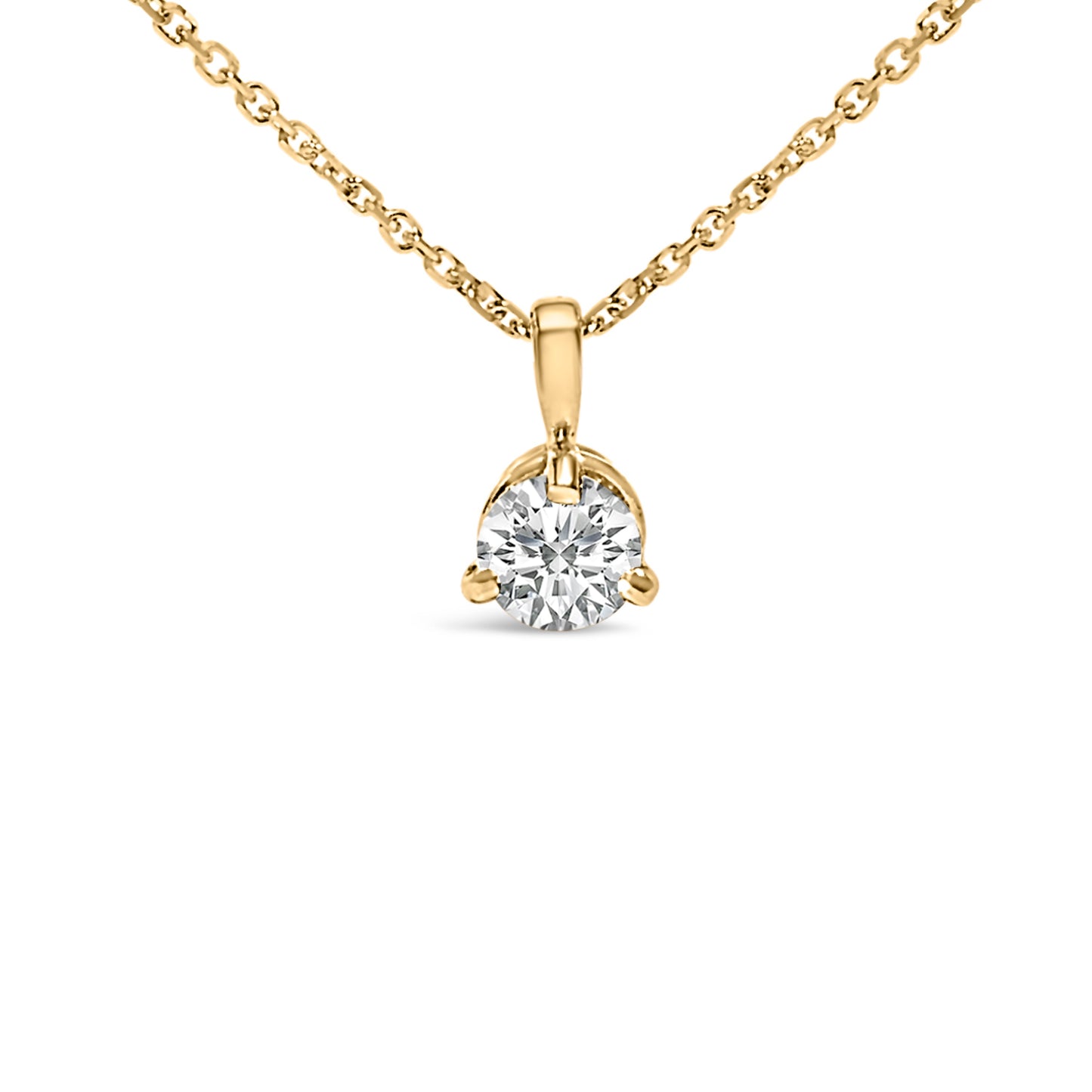 14K Yellow Gold Round Diamond Solitaire Pendant Necklace - 18"
