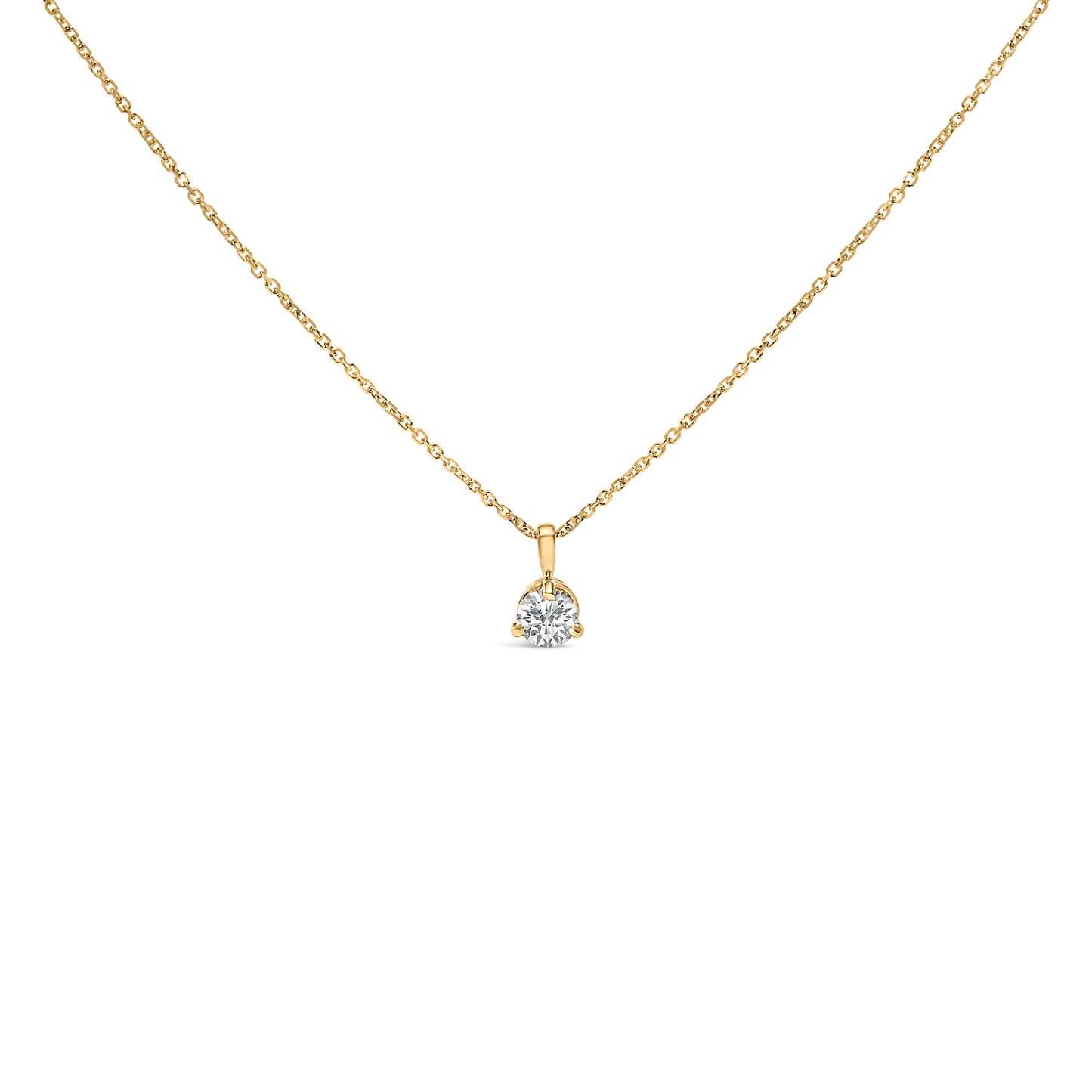 14K Yellow Gold Round Diamond Solitaire Pendant Necklace - 18"
