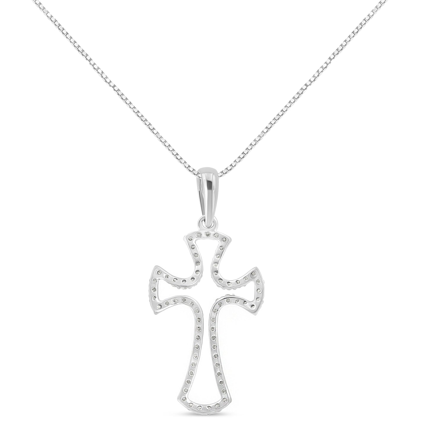 Collier Pendentif Croix Ouverte Encadrée de Diamants en Argent Sterling .925