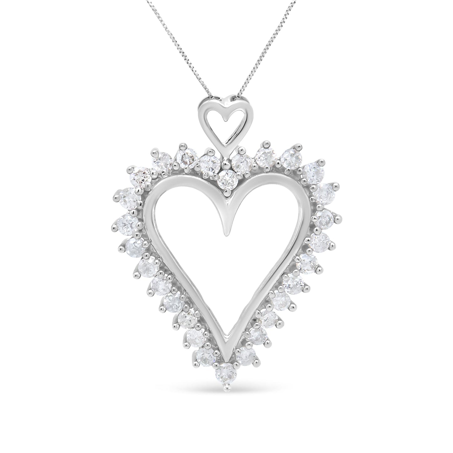 Collier Pendentif Cœur Ouvert en Argent Sterling .925 avec Diamants Ronds