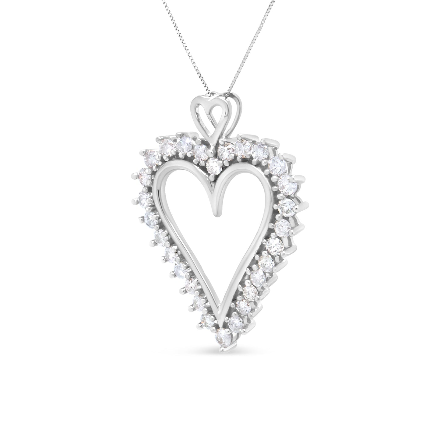 Collier Pendentif Cœur Ouvert en Argent Sterling .925 avec Diamants Ronds