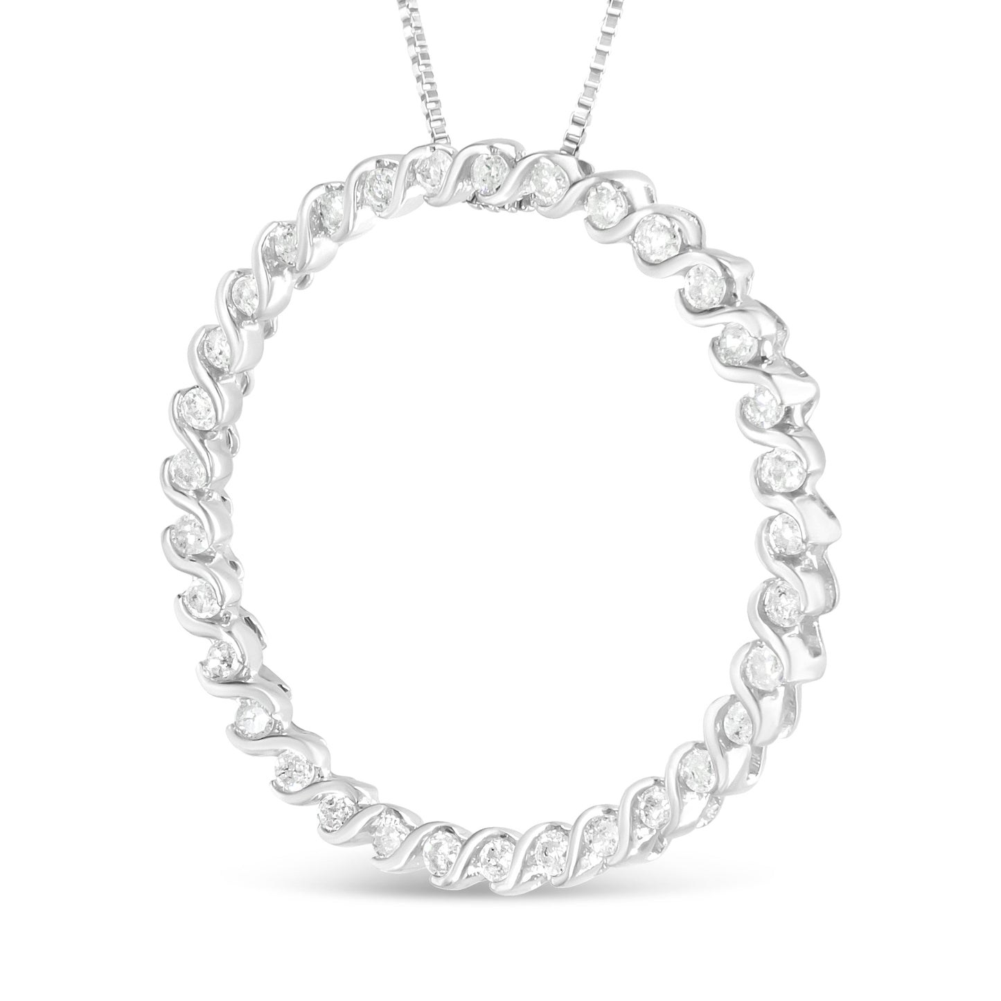 .925 Sterling Silver Round Diamond Spiral Pendant Necklace