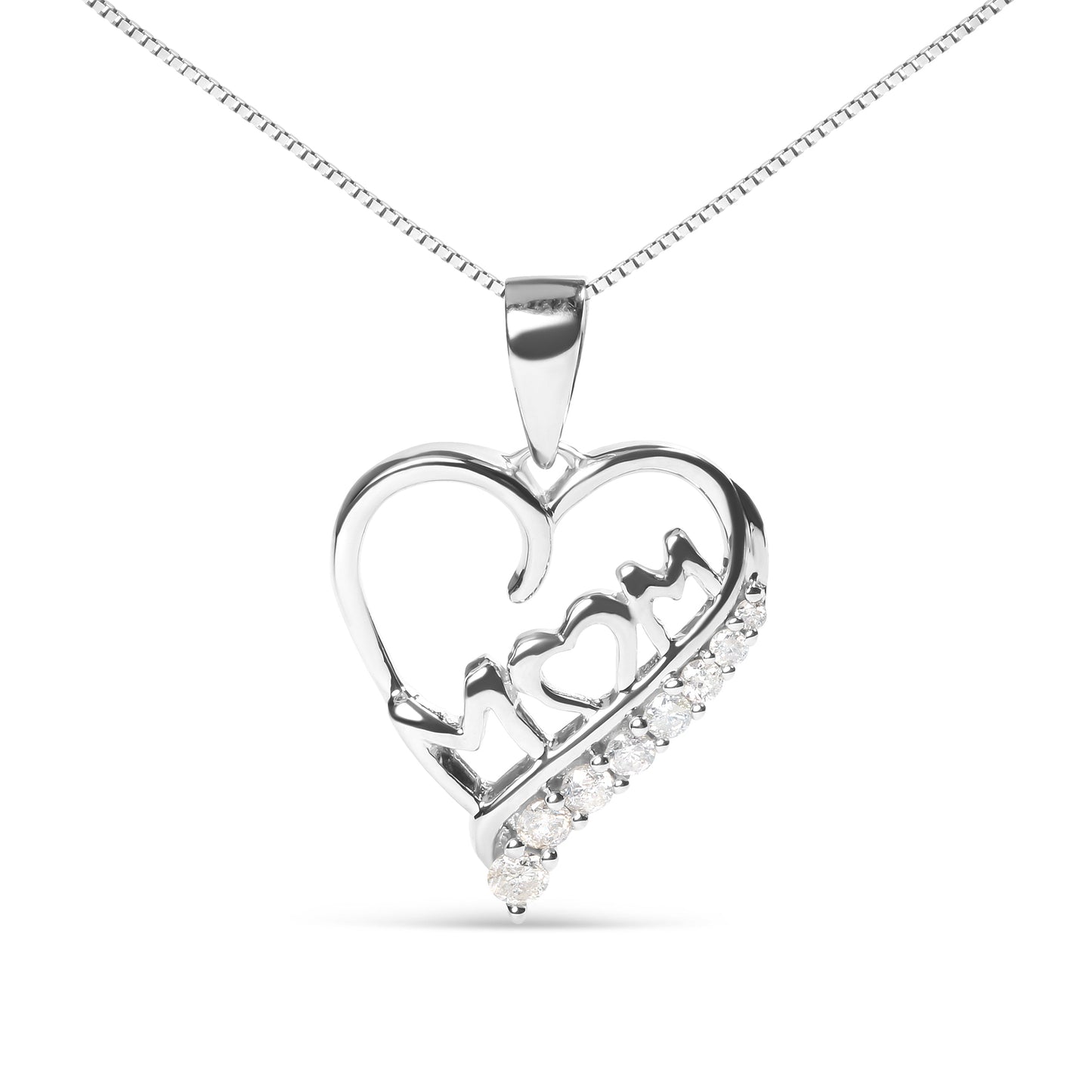 Pendentif en cœur "Mom" en argent sterling 925 avec diamant