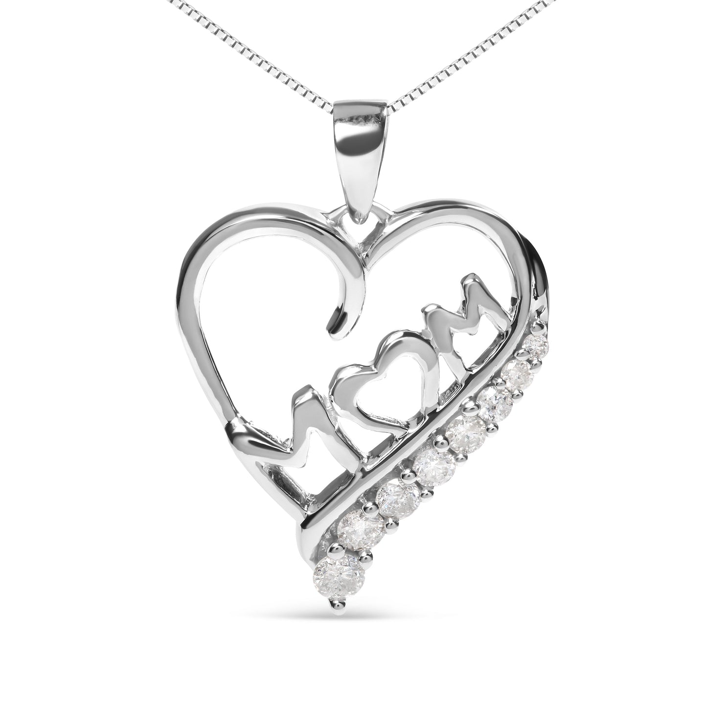 Pendentif en cœur "Mom" en argent sterling 925 avec diamant