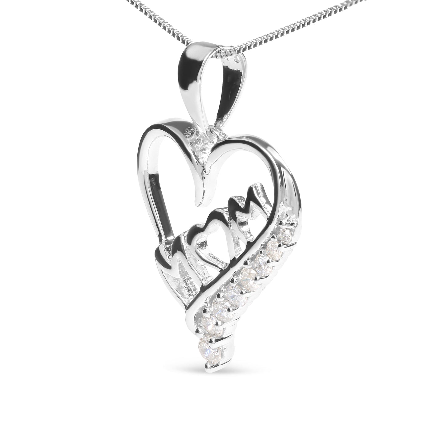 Pendentif en cœur "Mom" en argent sterling 925 avec diamant