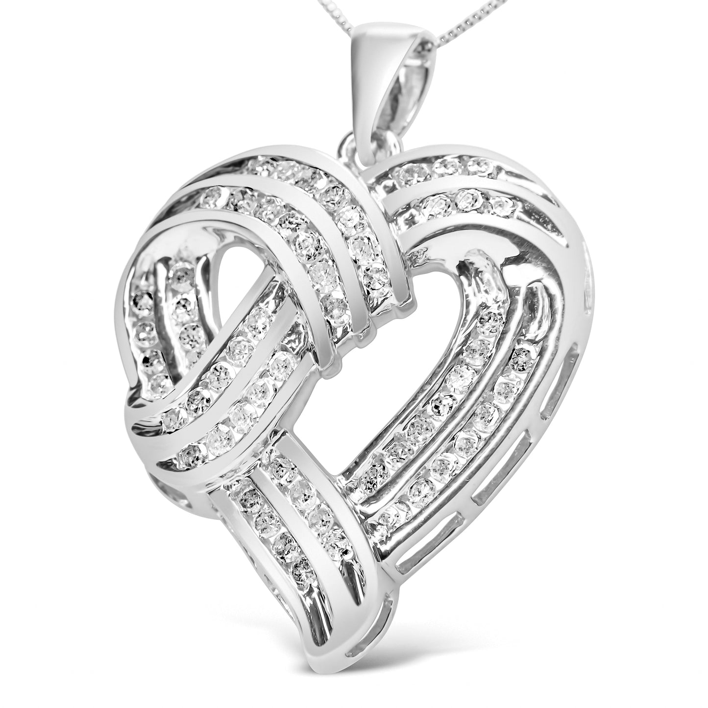 Collar de Colgante de Corazón Abierto de Diamante en Plata Esterlina .925