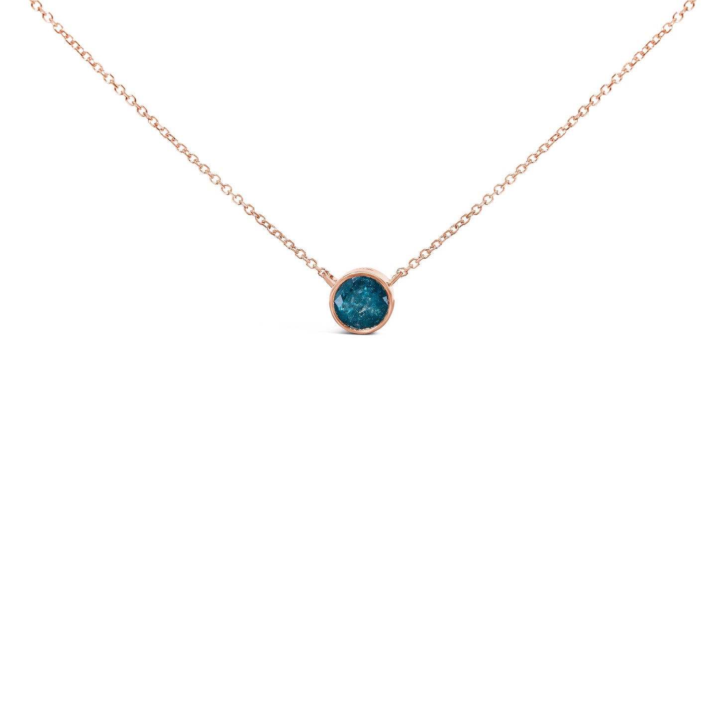 Collar de Péndulo Solitario de Diamante Azul en Oro Rosa de 14K - 18 Pulgadas