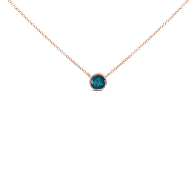 Collier Pendentif Solitaire en Diamant Bleu en Or Rose 14K - 18 Pouces