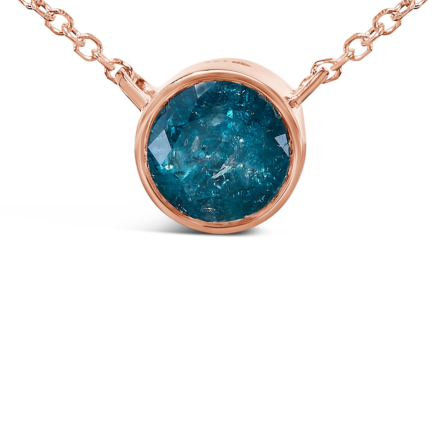 Collar de Péndulo Solitario de Diamante Azul en Oro Rosa de 14K - 18 Pulgadas