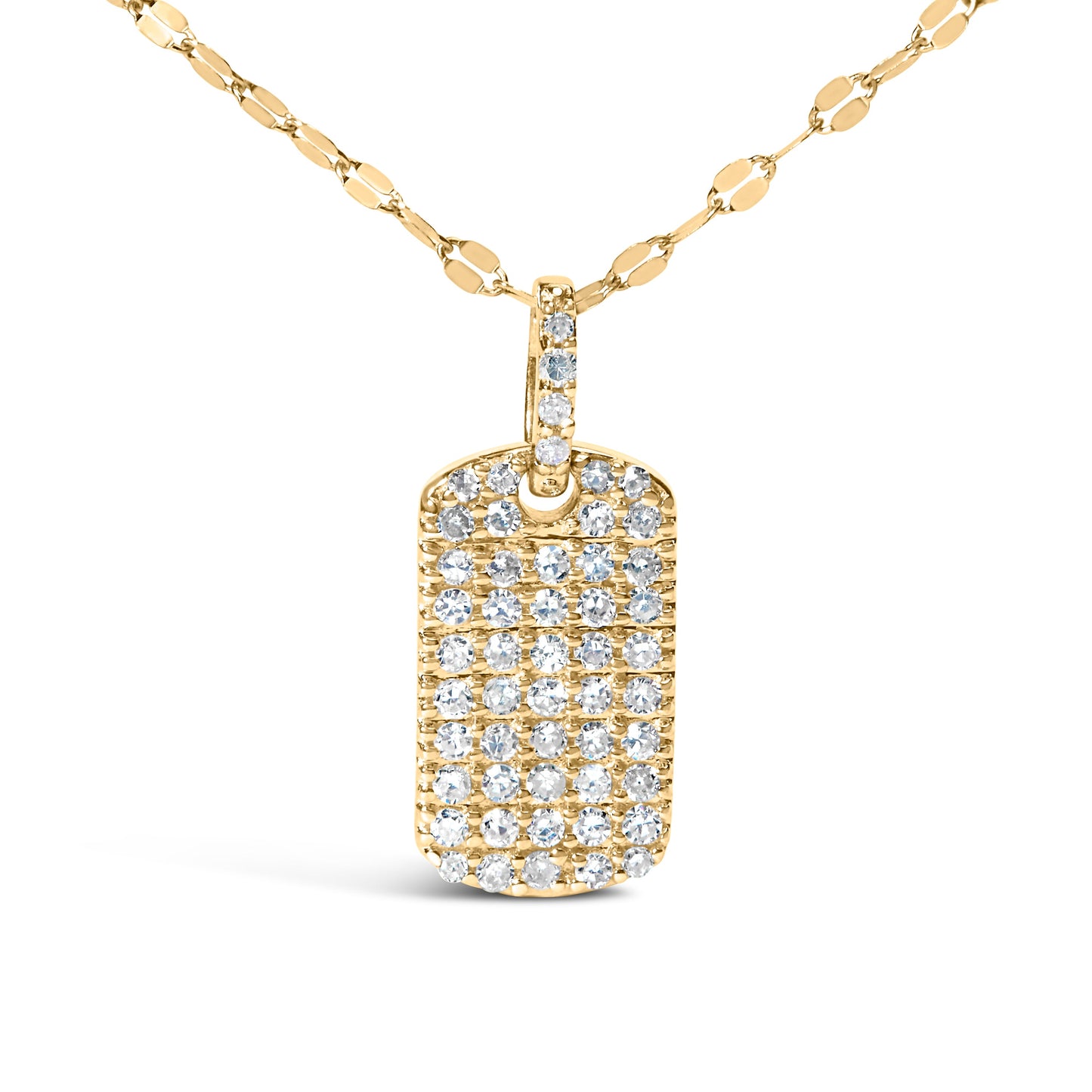 Pendentif en forme de plaque militaire en or jaune 14K avec diamants - 18"