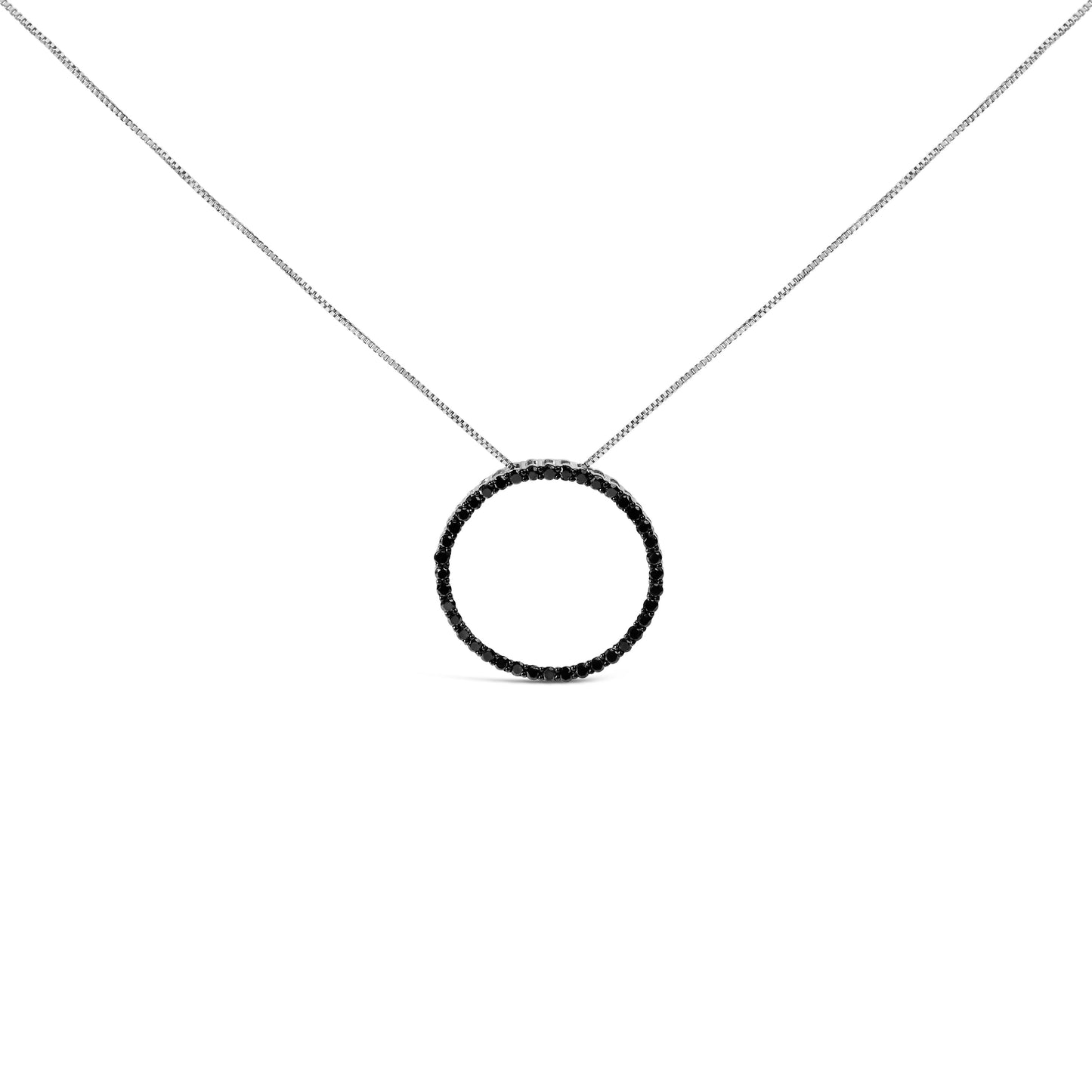Collier Pendentif Ouvert en Argent Sterling .925 avec Diamants Noirs