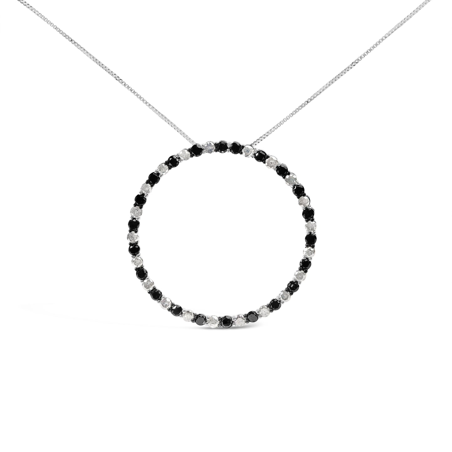 Collier Pendentif en Diamants Noirs et Blancs en Argent Sterling .925 3.0 Cttw