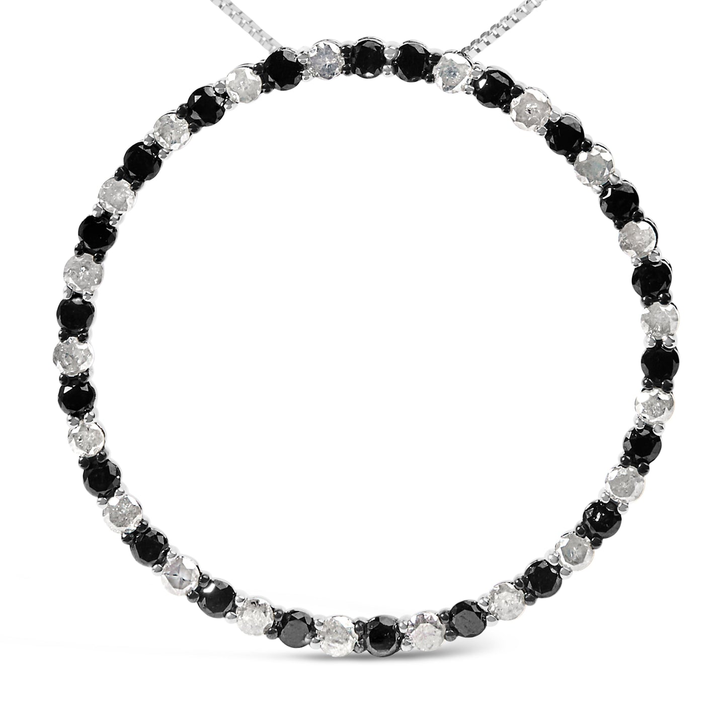 Collier Pendentif en Diamants Noirs et Blancs en Argent Sterling .925 3.0 Cttw