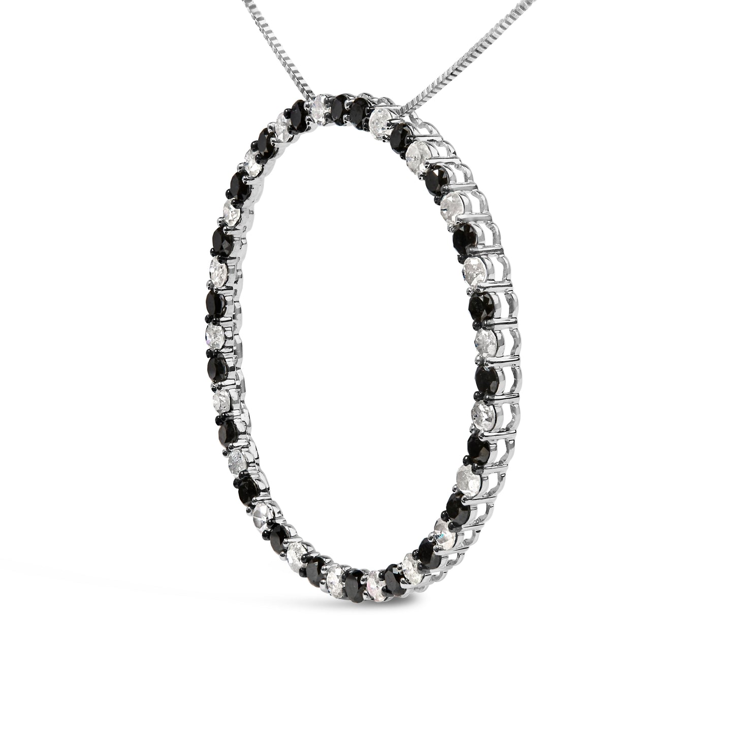 Collier Pendentif en Diamants Noirs et Blancs en Argent Sterling .925 3.0 Cttw