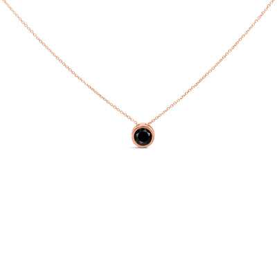 Collier Pendentif Solitaire en Diamant Noir Monté en Or Rose 14K