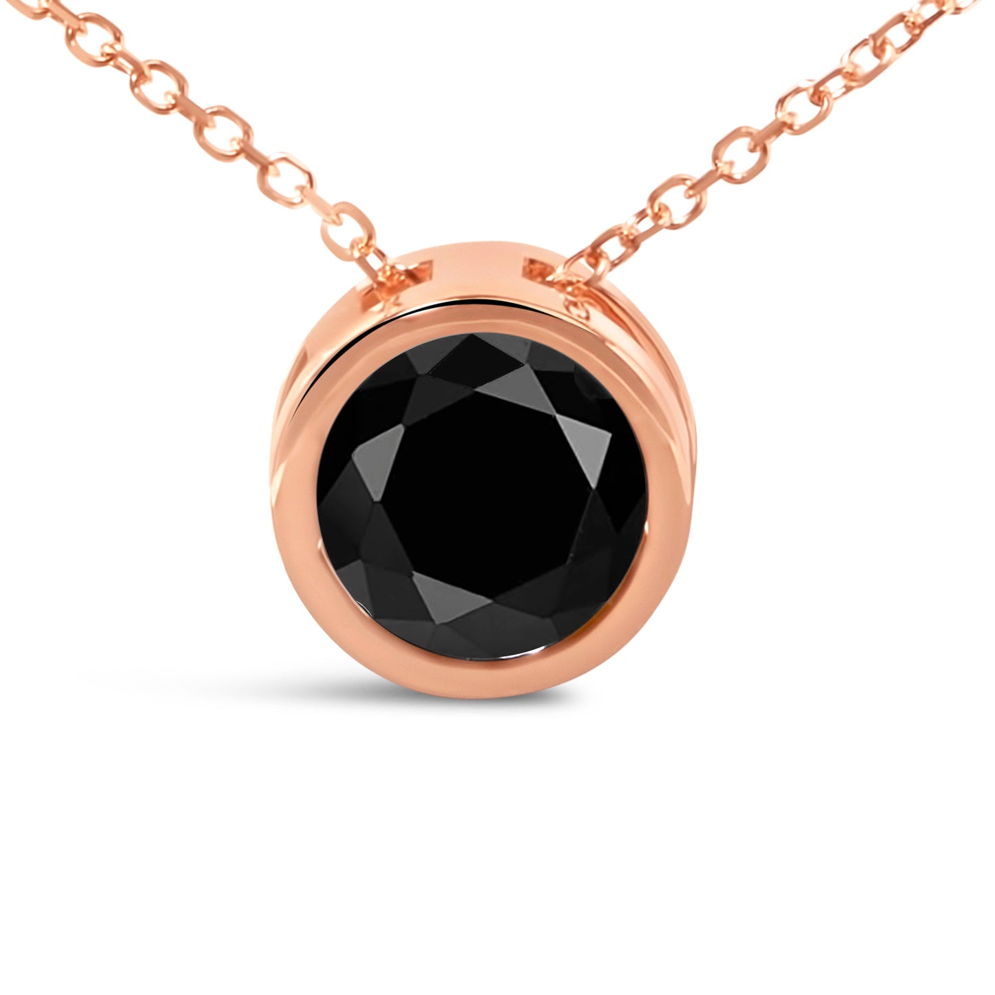 14K Rose Gold Bezel-Set Black Diamond Solitaire Pendant Necklace