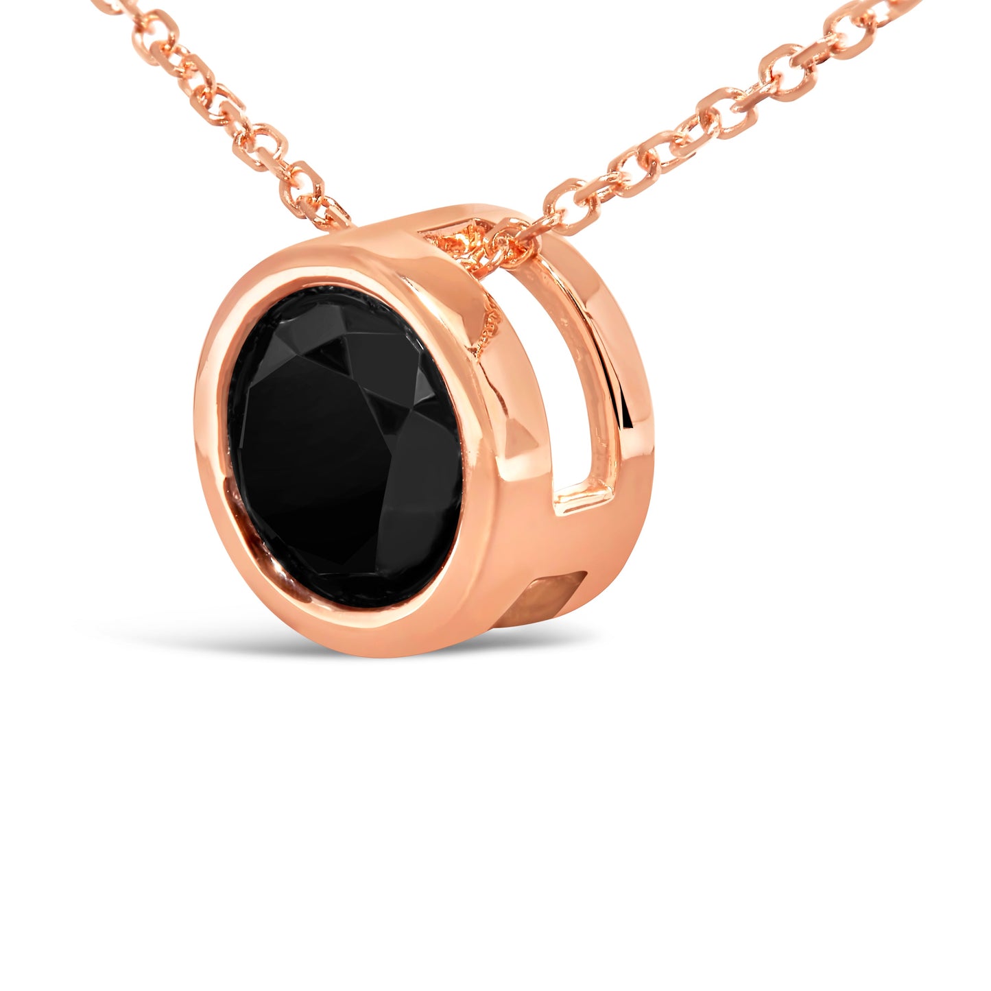 14K Rose Gold Bezel-Set Black Diamond Solitaire Pendant Necklace