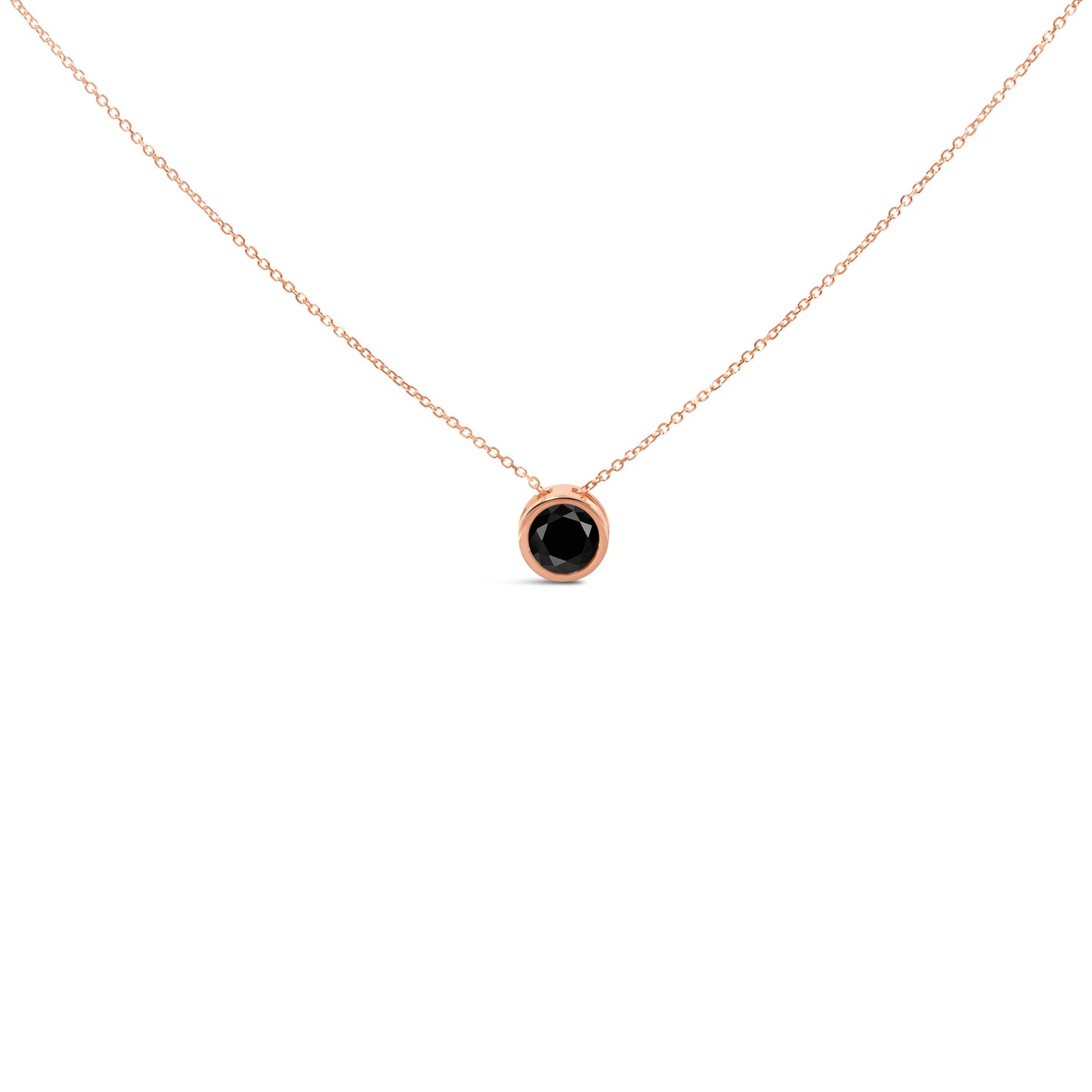 14K Rose Gold Bezel-Set Black Diamond Solitaire Pendant Necklace