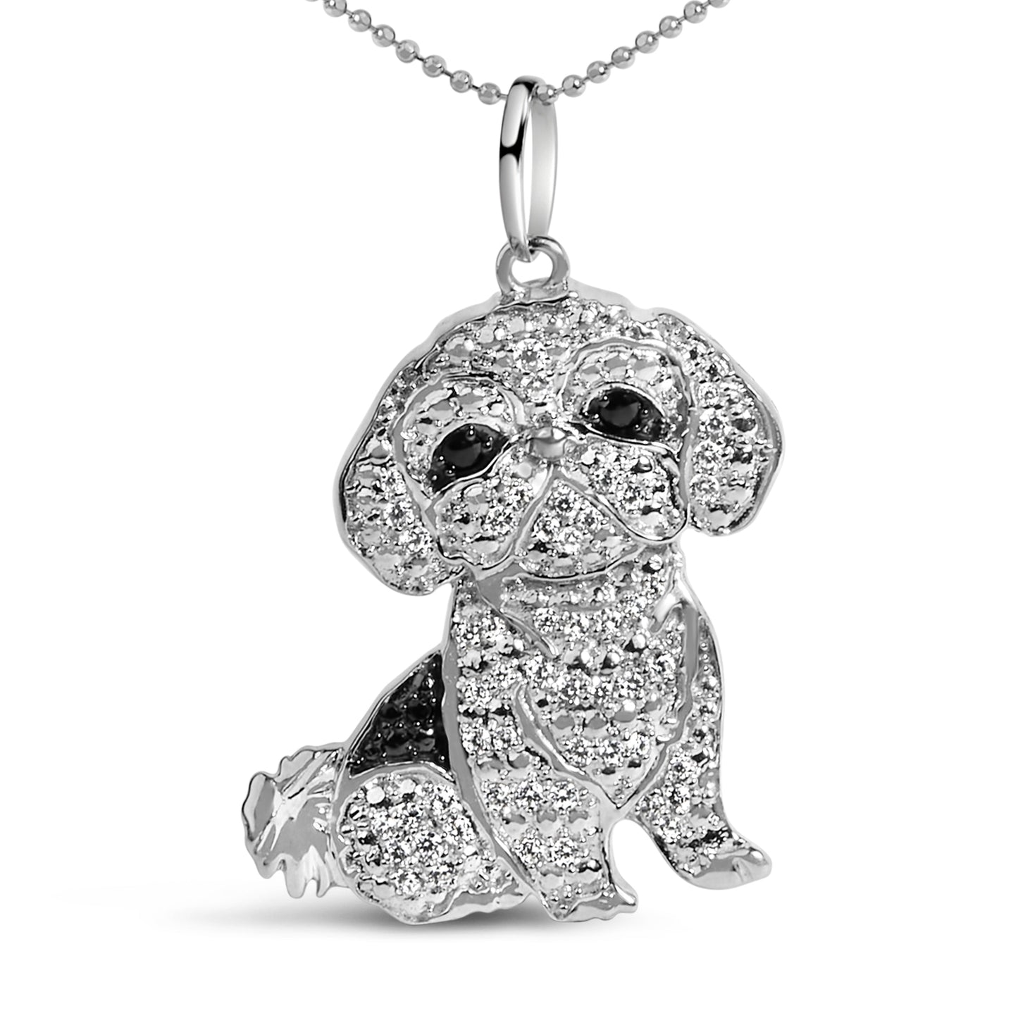 Pendentif en argent sterling .925 de chien Shih Tzu avec diamants