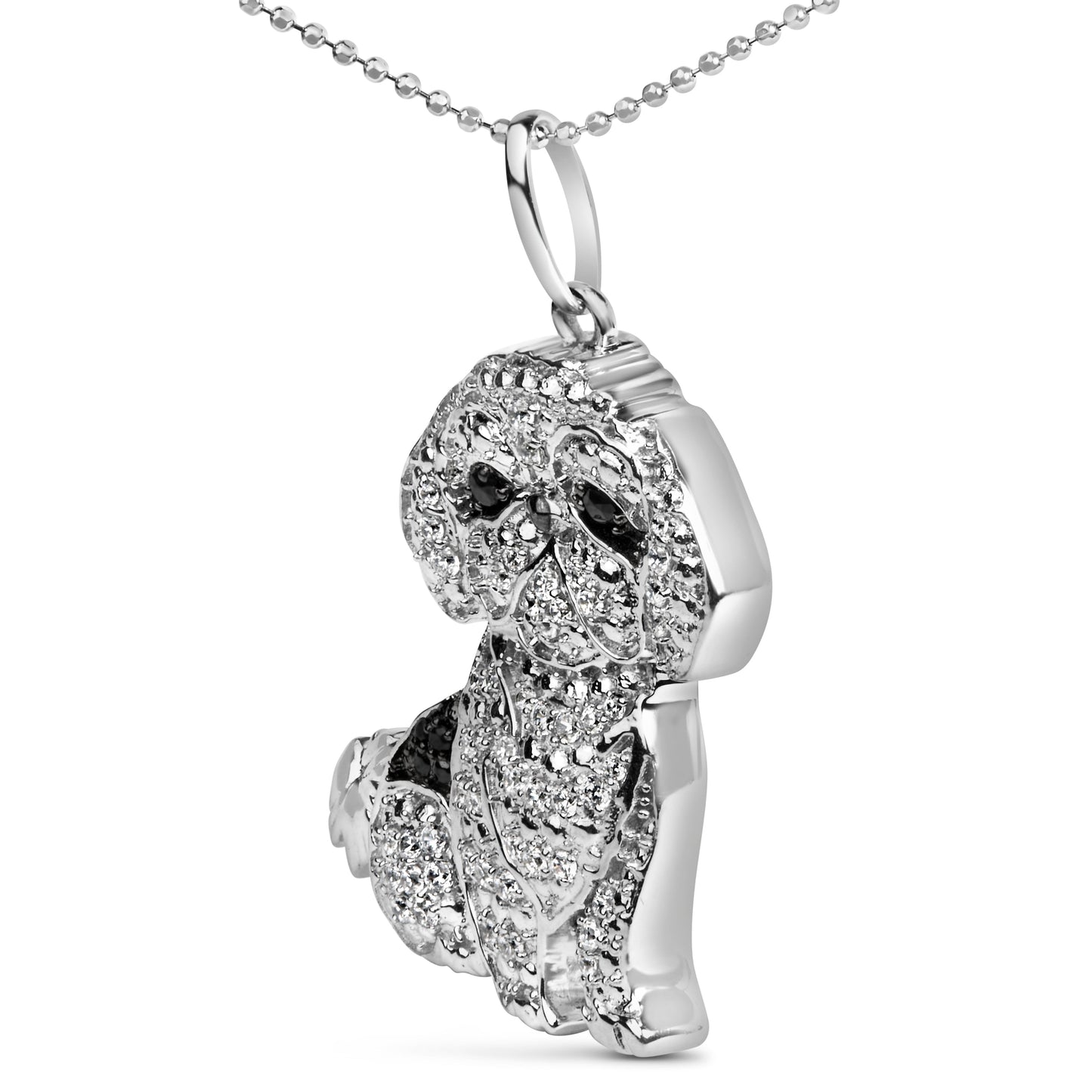 Pendentif en argent sterling .925 de chien Shih Tzu avec diamants