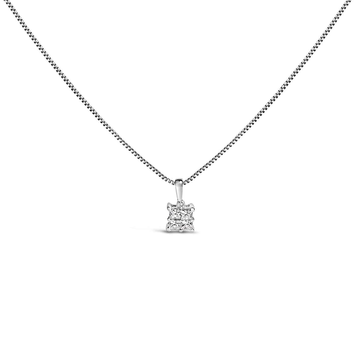 Sterling Silver 1/4 Cttw Princess Cut Diamond Pendant Necklace