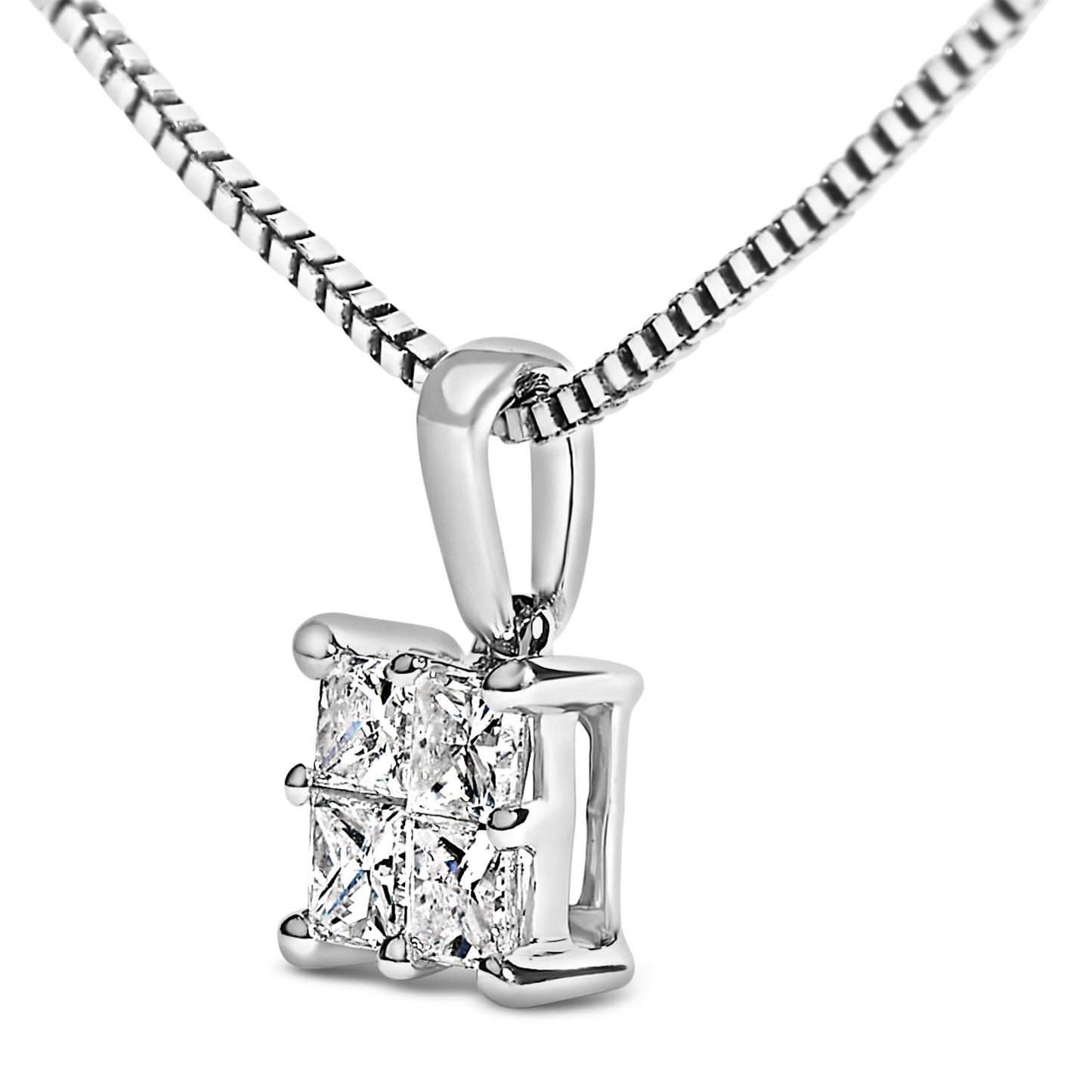 Sterling Silver 1/4 Cttw Princess Cut Diamond Pendant Necklace