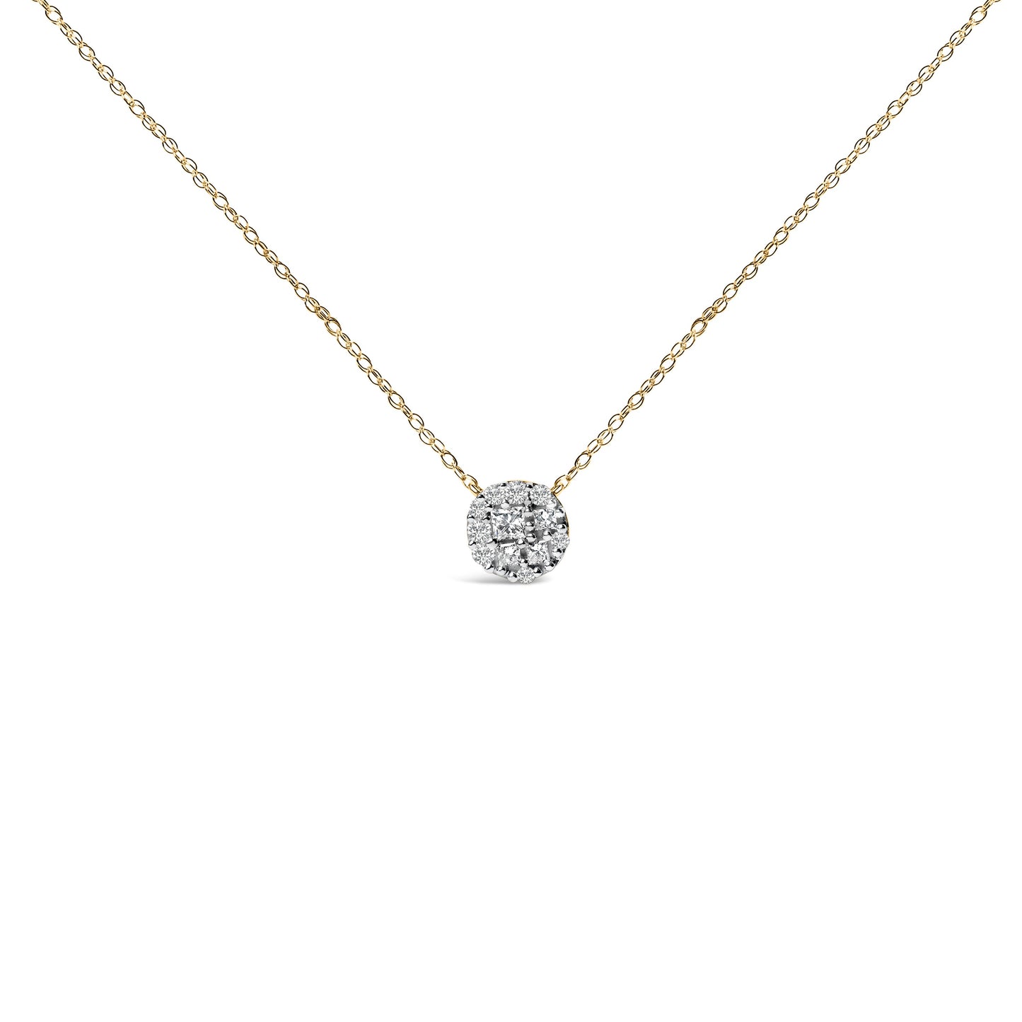 14K Yellow Gold Plated Sterling Silver Diamond Cluster Pendant Necklace