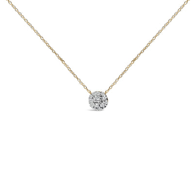 Collier Pendentif en Argent Sterling Plaqué Or Jaune 14K avec Diamants en Grappes