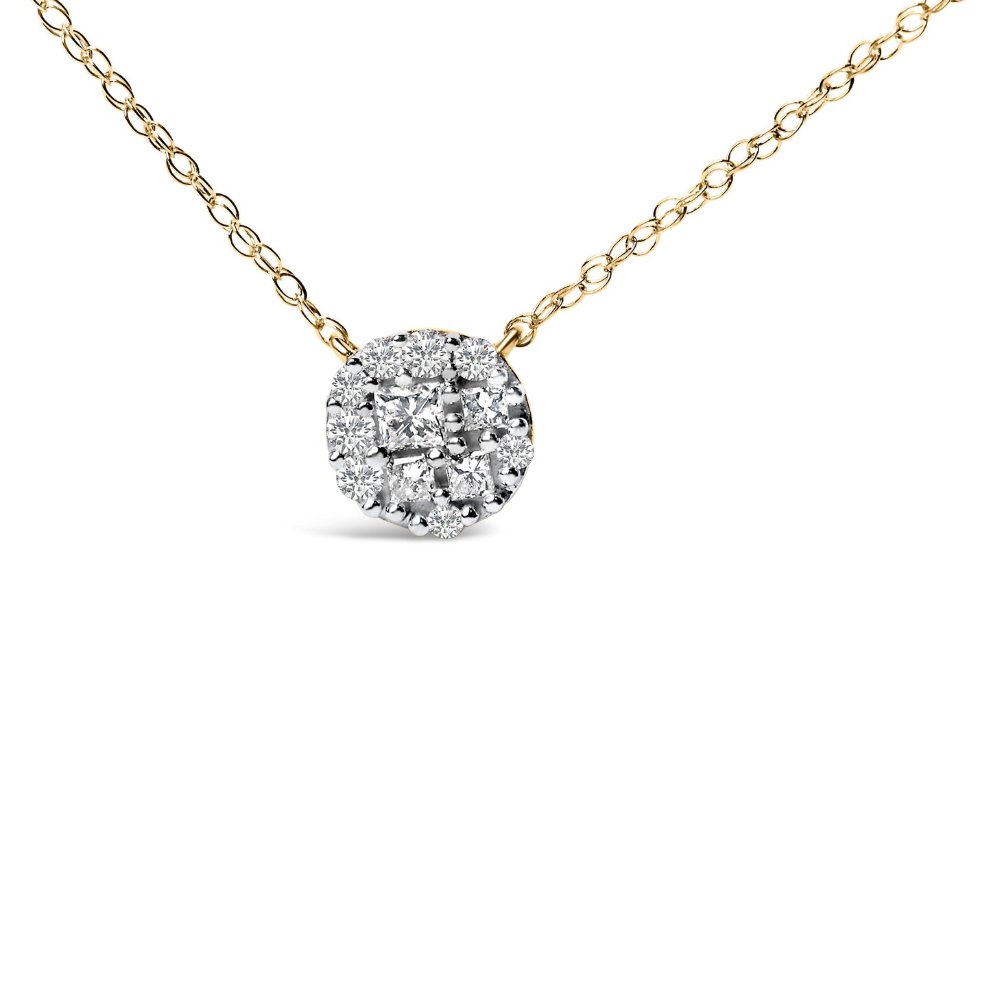 14K Yellow Gold Plated Sterling Silver Diamond Cluster Pendant Necklace