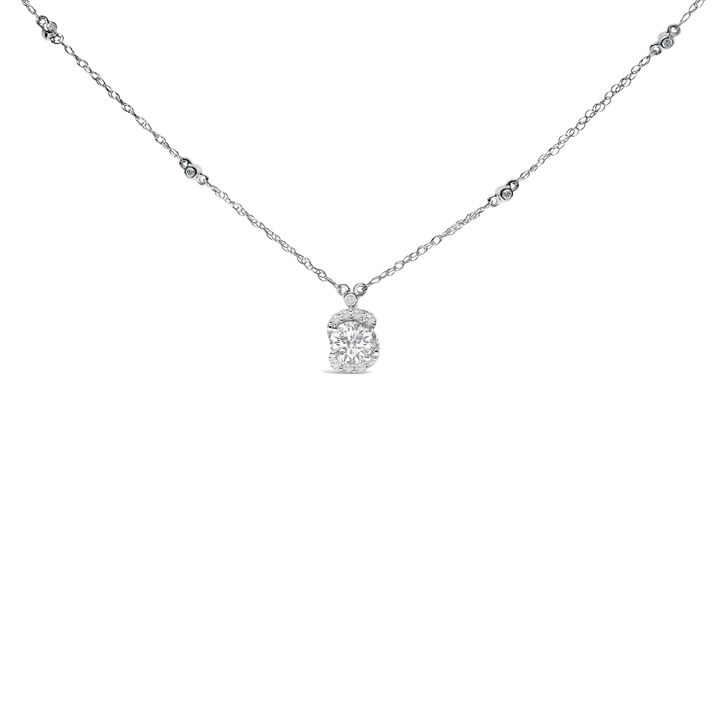 Collier Pendentif Halo Ovale en Diamant Cultivé en Laboratoire en Argent Sterling