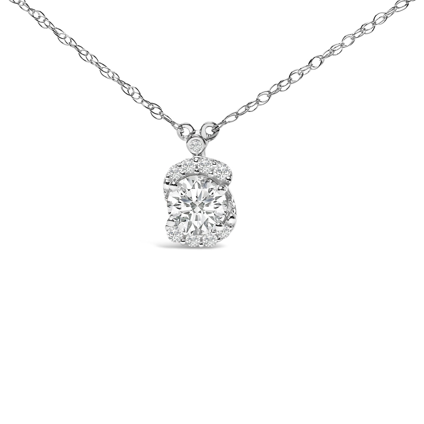Collier Pendentif Halo Ovale en Diamant Cultivé en Laboratoire en Argent Sterling