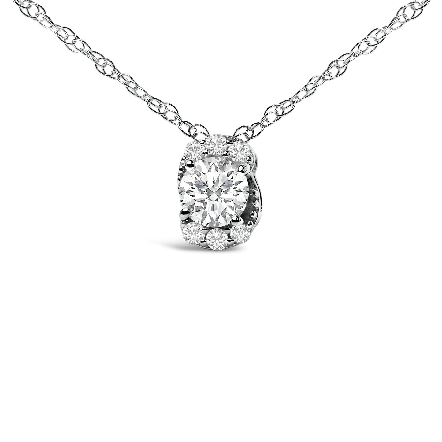 Sterling Silver Lab Grown Diamond Oval Halo Pendant Necklace
