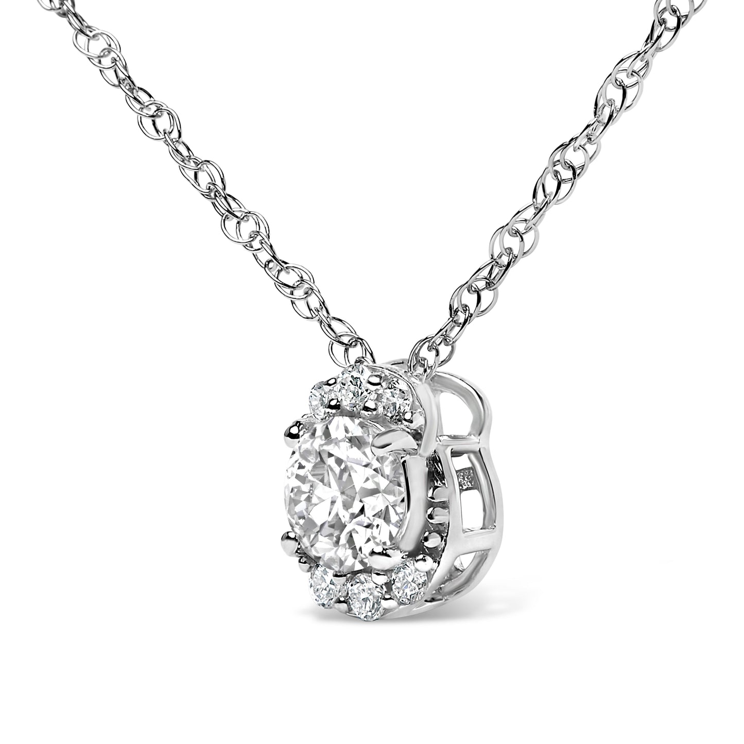 Sterling Silver Lab Grown Diamond Oval Halo Pendant Necklace