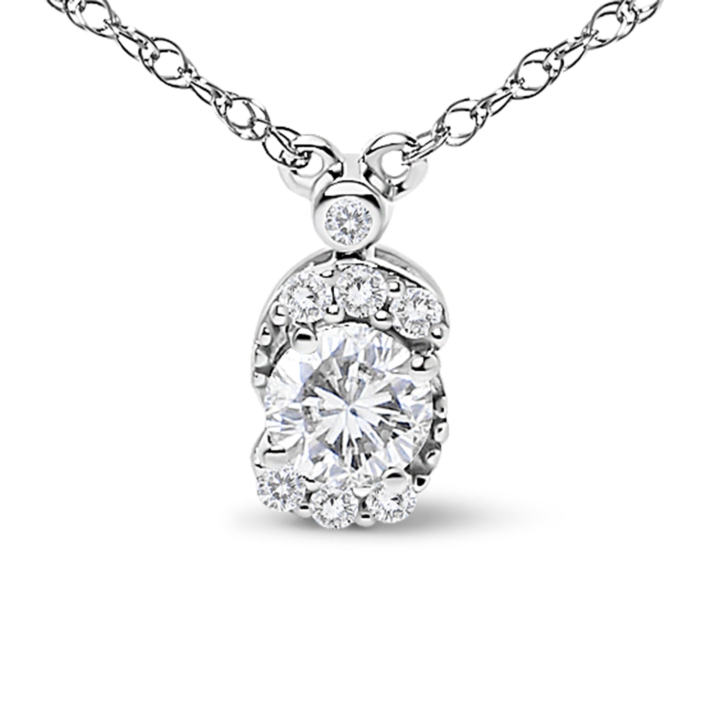 Sterling Silver Lab Grown Diamond Oval Halo Pendant Necklace