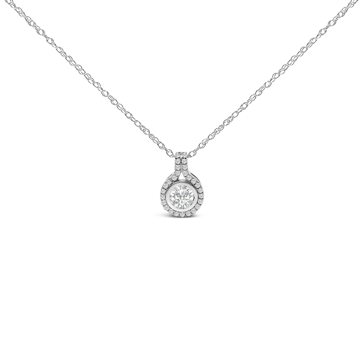 Collier Pendentif Halo en Diamant Cultivé en Laboratoire en Argent Sterling