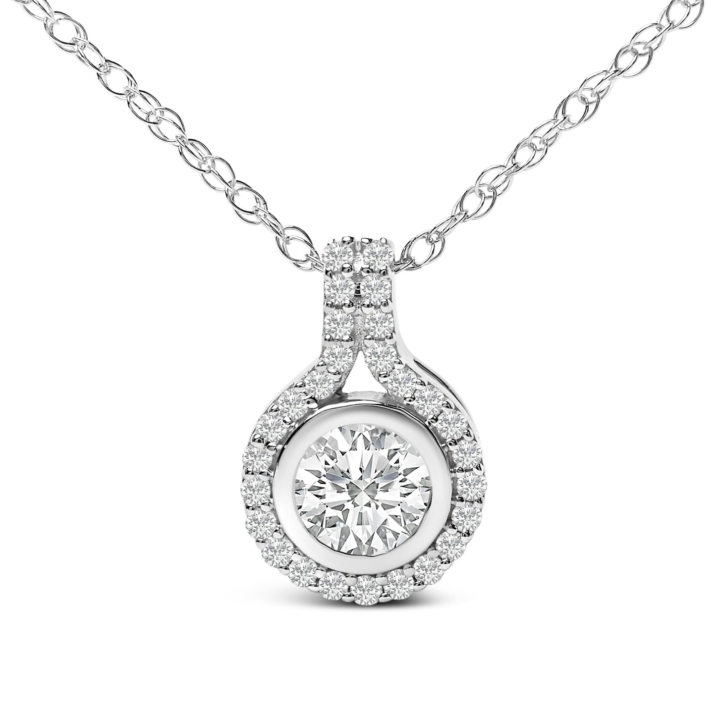 Collier Pendentif Halo en Diamant Cultivé en Laboratoire en Argent Sterling