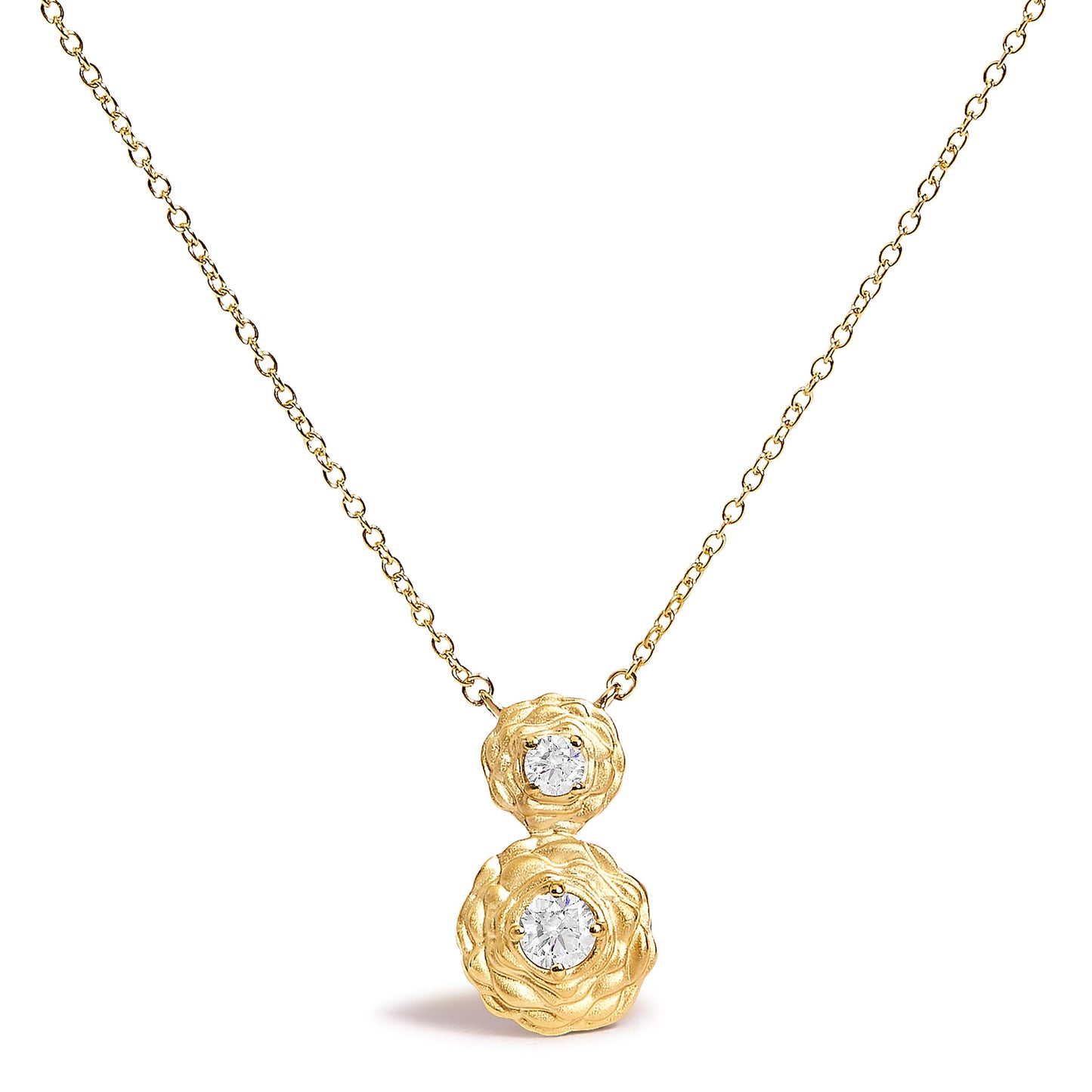 14K Yellow Gold Plated Sterling Silver Lab Grown Diamond Rose Pendant Necklace