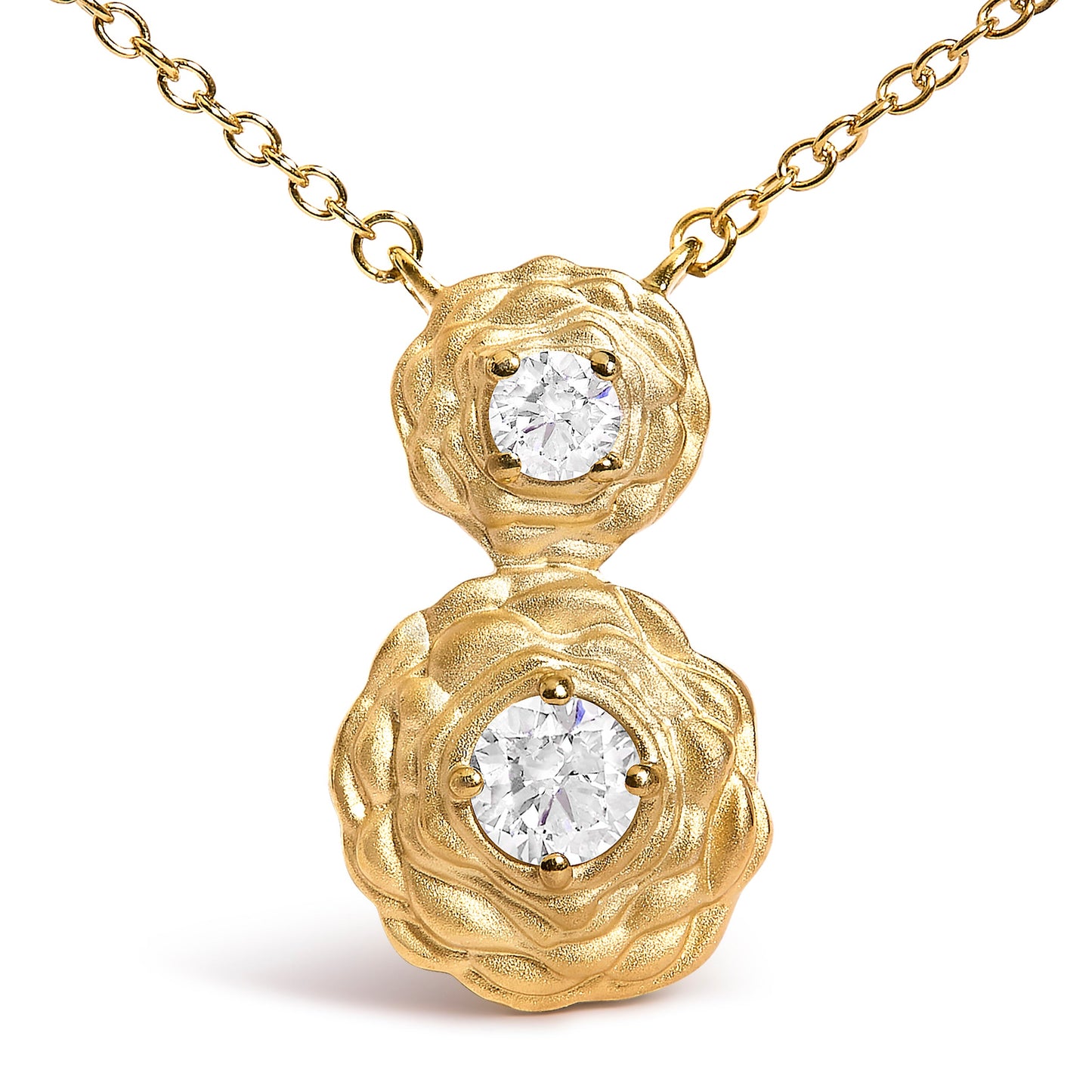 14K Yellow Gold Plated Sterling Silver Lab Grown Diamond Rose Pendant Necklace