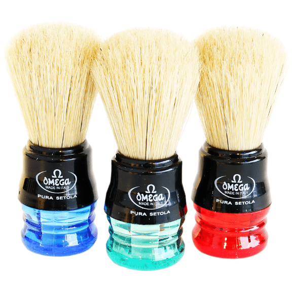 Brosse à raser en poils de sanglier Omega avec manche coloré