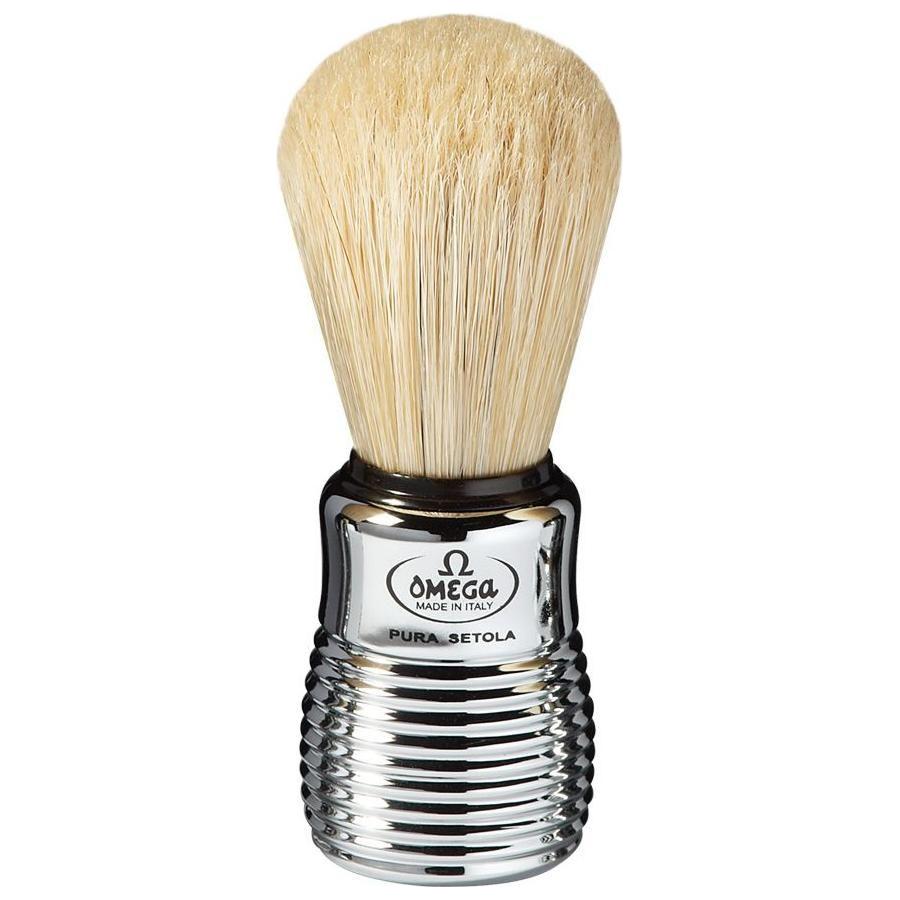 Omega Hog Bristle Shaving Brush with Chromed Plastic Handle