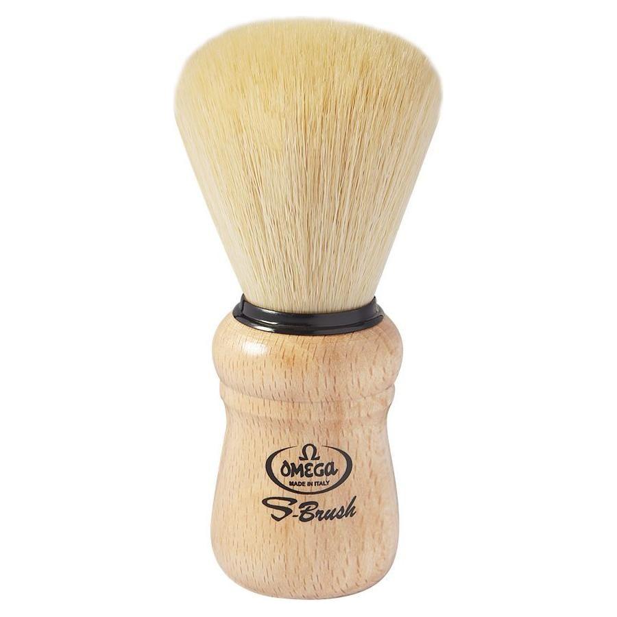 Brocha de Afeitar de Fibra Sintética Omega S-Brush con Mango de Madera de Haya