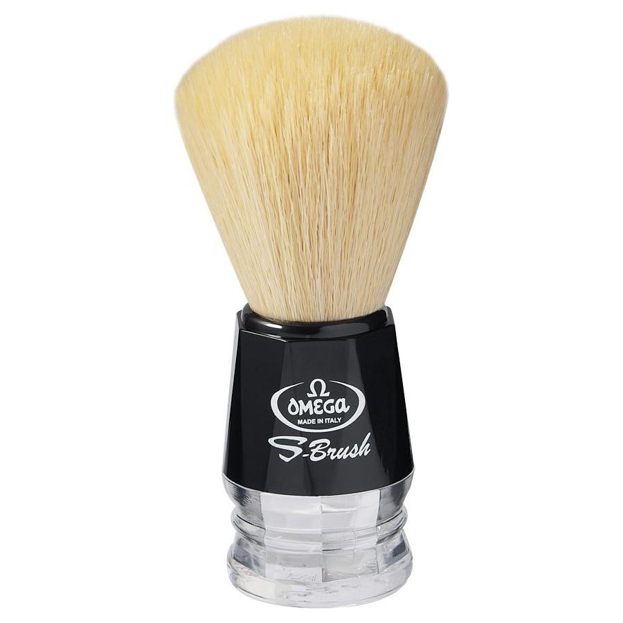 Brosse à raser en fibres synthétiques Omega S-Brush - Poignée noire