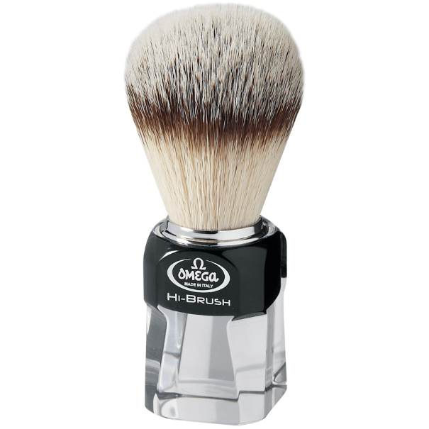Omega Hi-Brush Synthetic Shaving Brush - Transparent Resin Handle